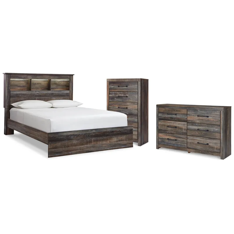 Drystan Queen Bookcase Bed, Dresser and Chest