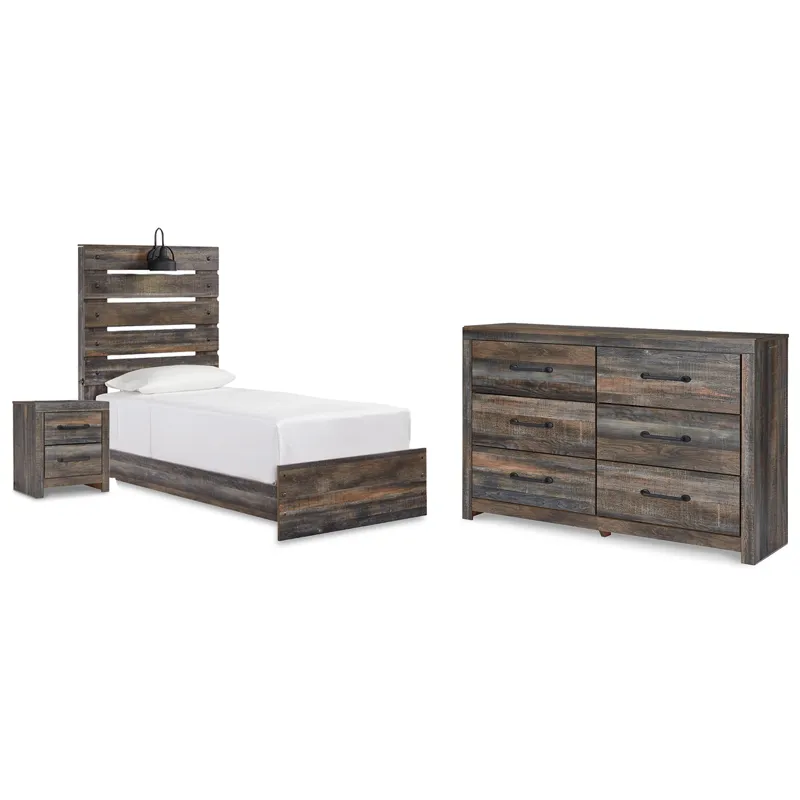 Drystan Twin Panel Bed with Storage, Dresser and Nightstand