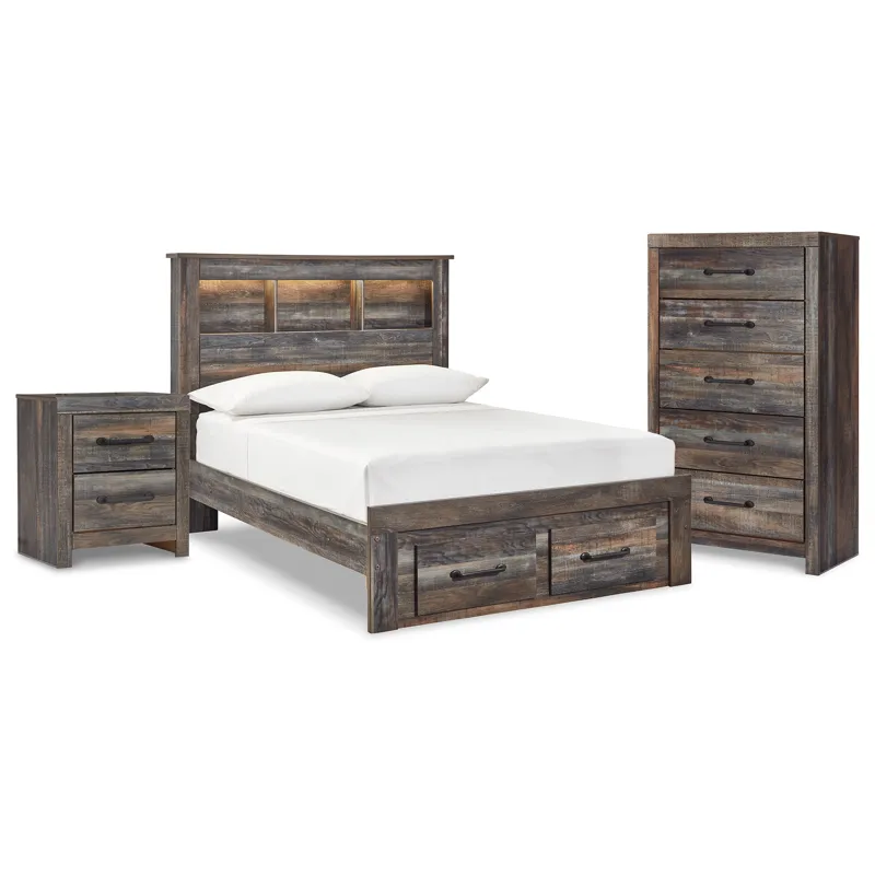 Drystan Full Bookcase Storage Bed, Chest and Nightstand