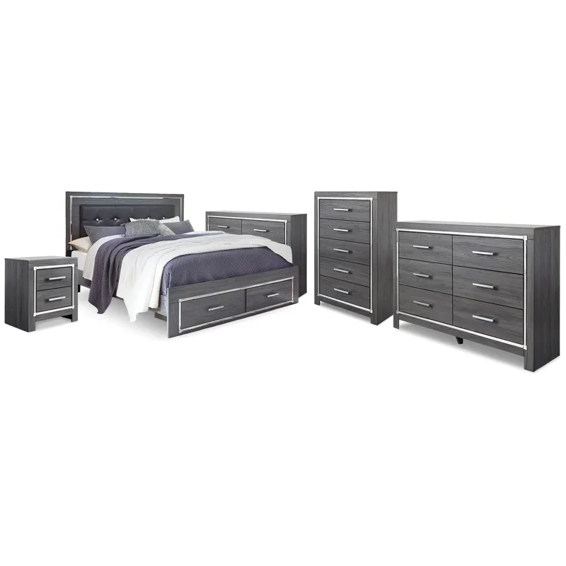 Lodanna King Storage Bed, 2 Dressers, Cheat and Nightstand