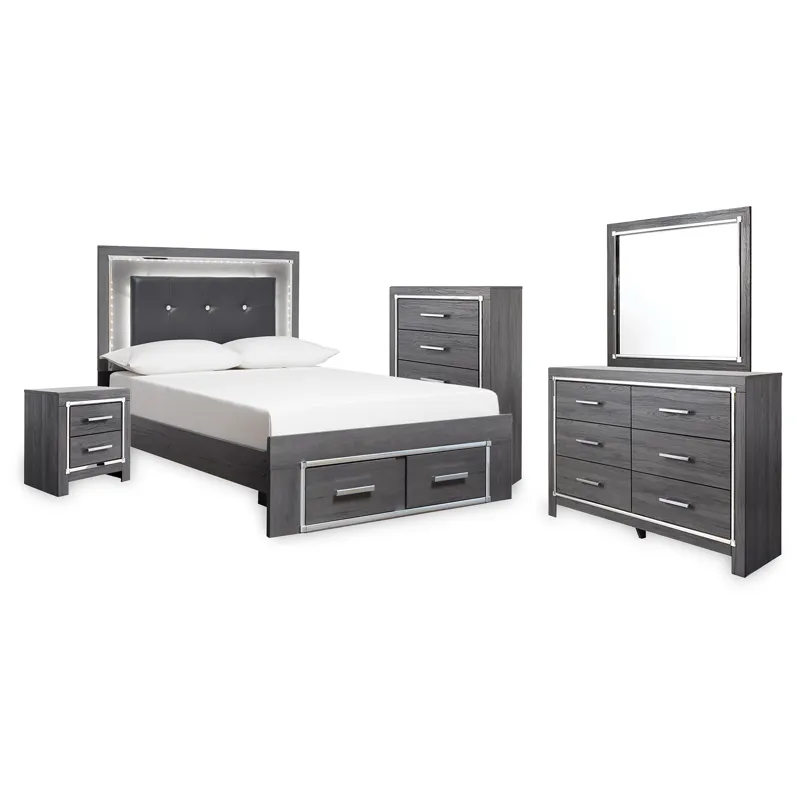 Lodanna Full Storage Bed, Dresser, Mirror, Chest and Nightstand