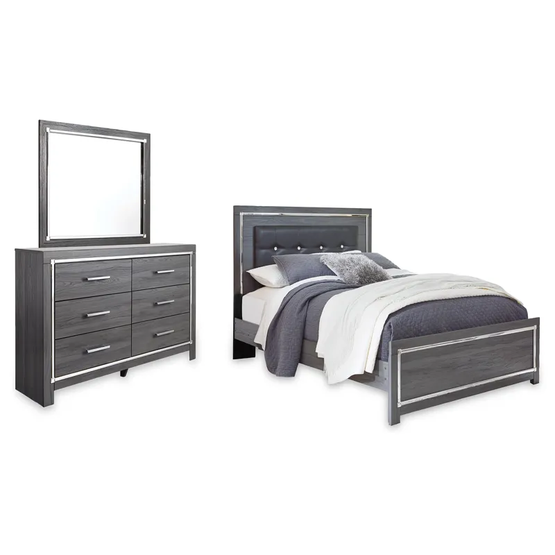 Lodanna Queen Upholstered Panel Bed, Dresser and Mirror
