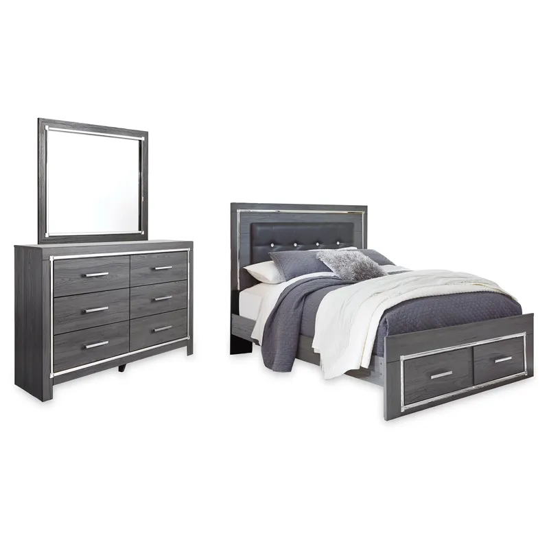 Lodanna Queen Upholstered Panel Storage Bed, Dresser and Mirror