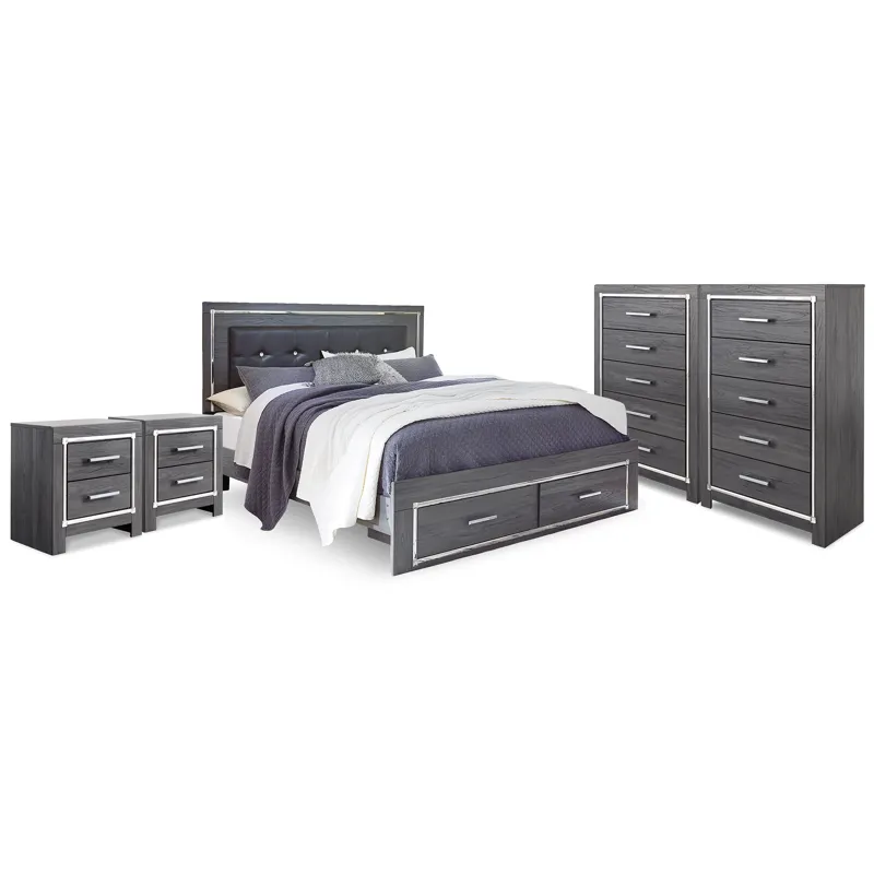 Lodanna King Storage Bed, 2 Chests and 2 Nightstands