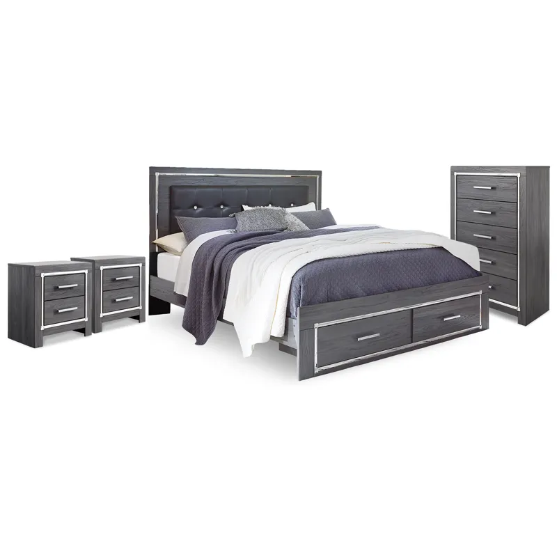 Lodanna King Panel Storage Bed, Chest and 2 Nightstands