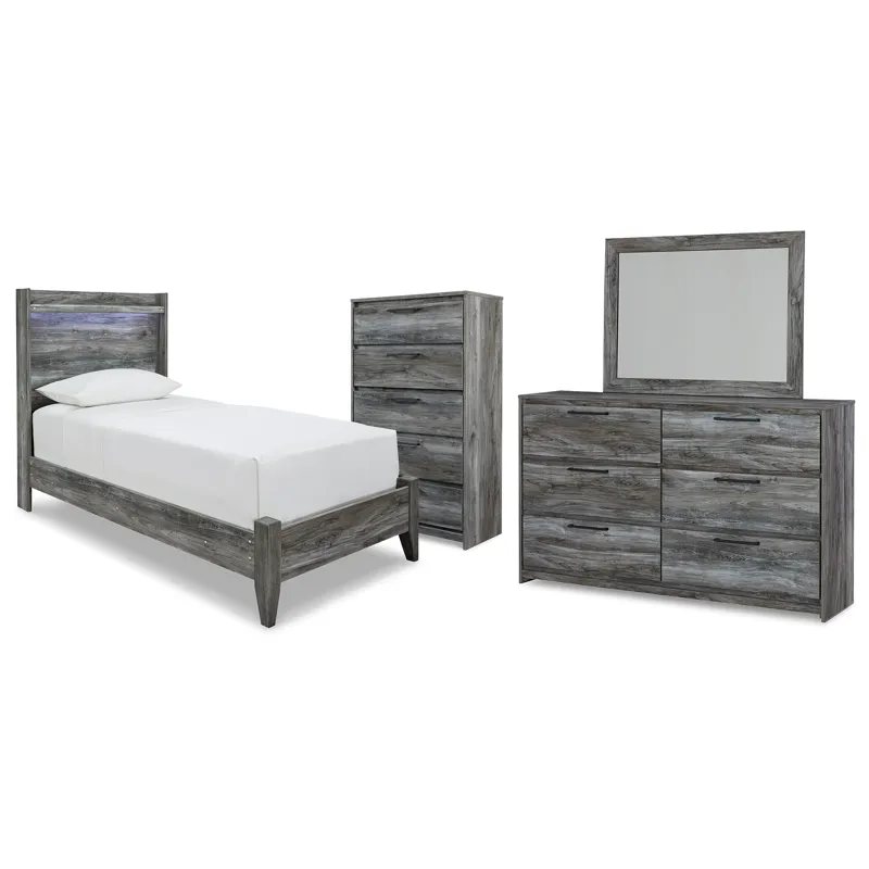 Baystorm Twin Panel Bed, Dresser, Mirror and Chest