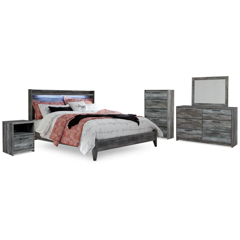 Baystorm King Panel Bed, Dresser, Mirror, Chest and Nightstand