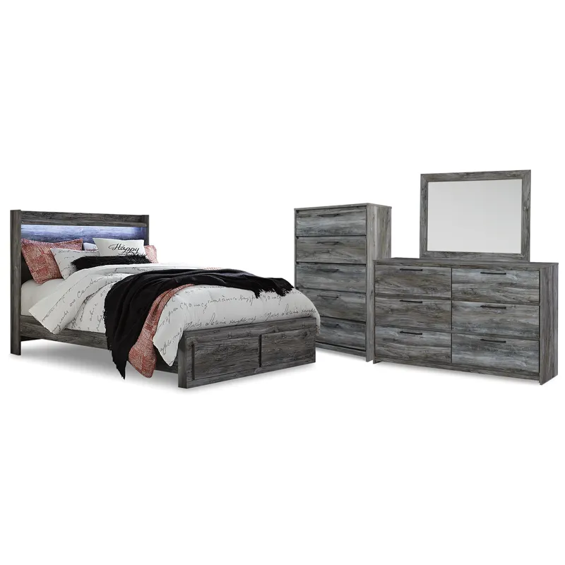 Baystorm Queen Storage Bed, Dresser, Mirror and Chest