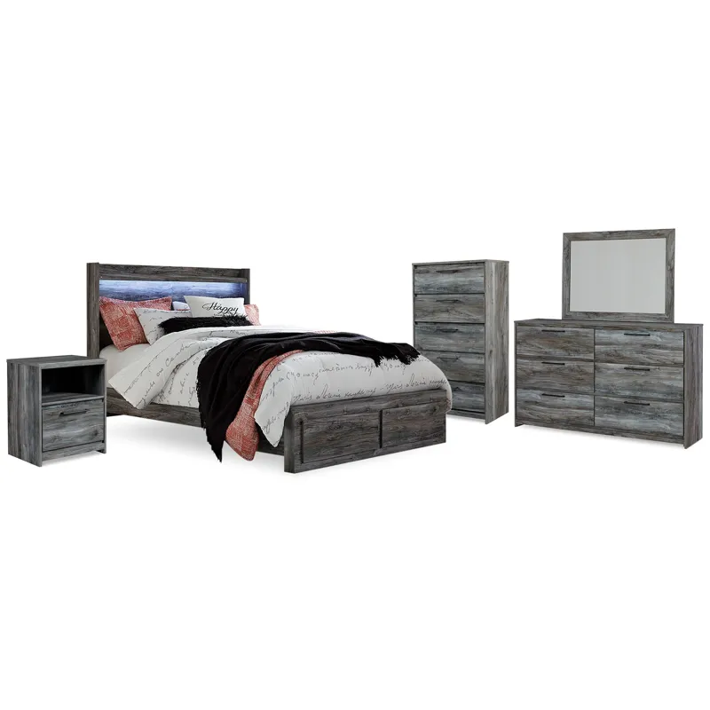 Baystorm Queen Panel Storage Bed, Dresser, Mirror, Chest and Nightstand