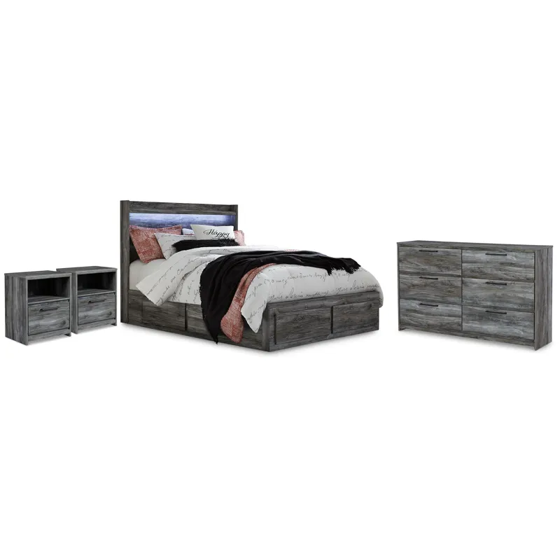 Baystorm Queen Panel Bed with Storage, Dresser and 2 Nightstands