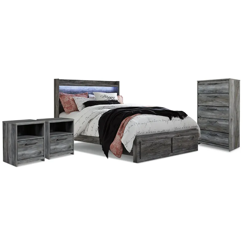Baystorm King Panel Storage Bed, Chest and 2 Nightstands