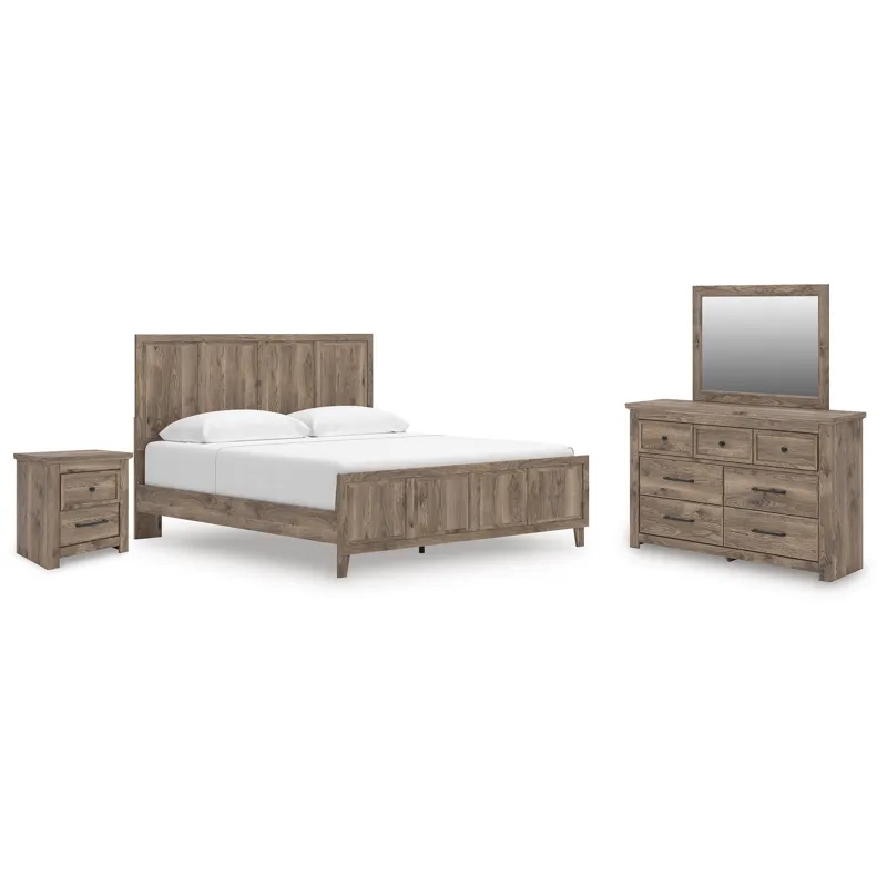 Rusticott King Panel Bed, Dresser, Mirror and Nightstand