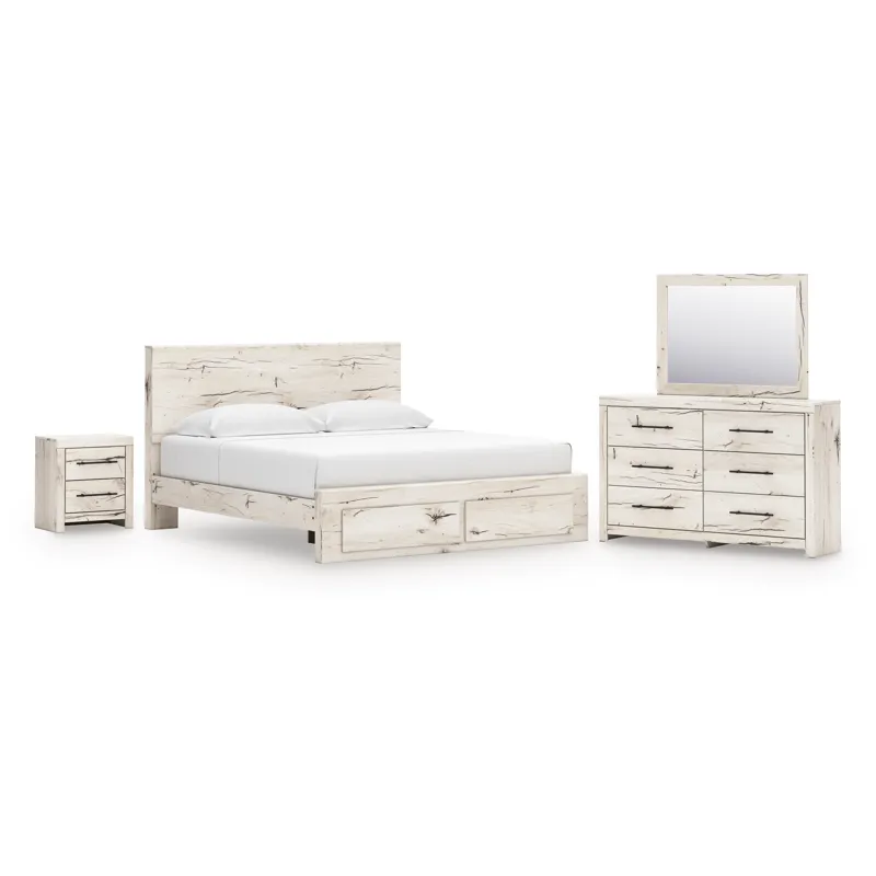 Lawroy King Panel Storage Bed, Dresser, Mirror and Nightstand
