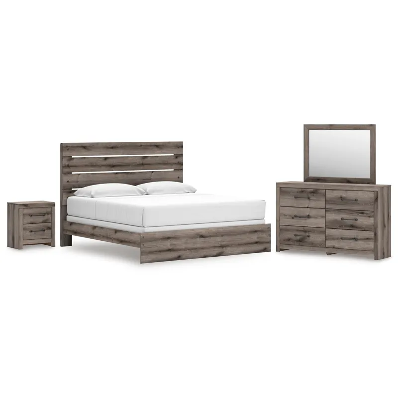 Graystorm King Panel Bed, Dresser, Mirror and Nightstand