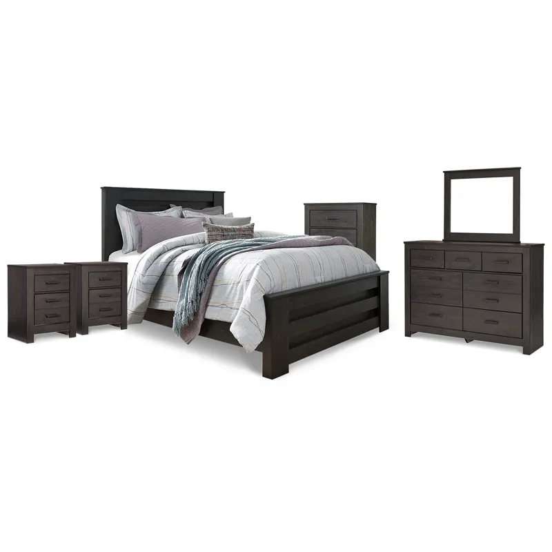 Brinxton Queen Panel Bed, Dresser, Mirror, Chest and 2 Nightstands
