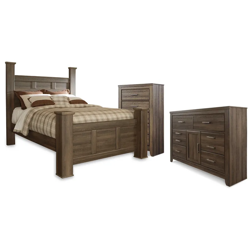 Juararo Queen Poster Bed, Dresser and Chest