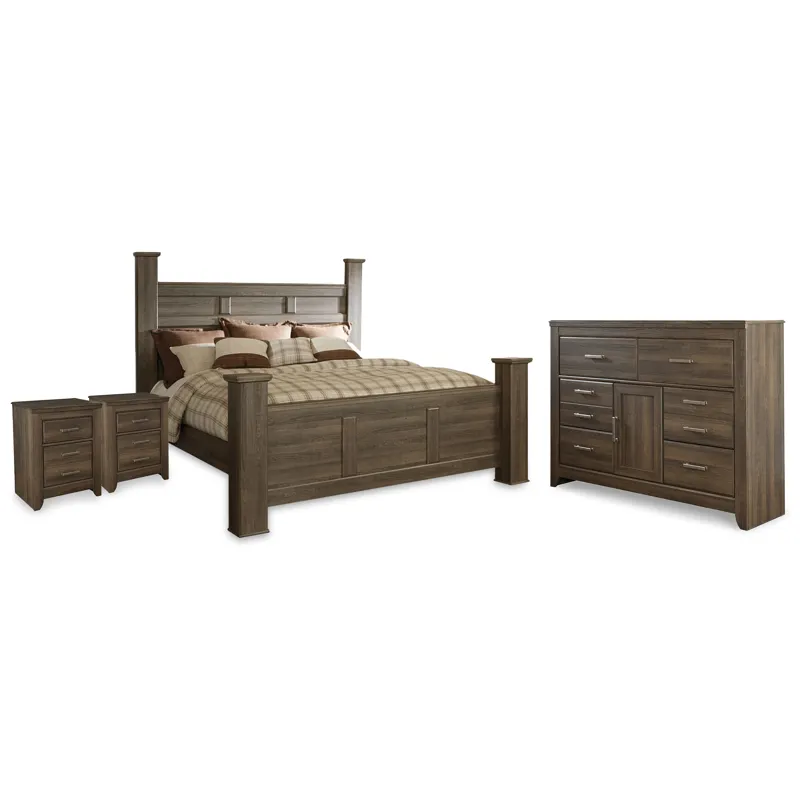 Juararo California King Poster Bed, Dresser and 2 Nightstands
