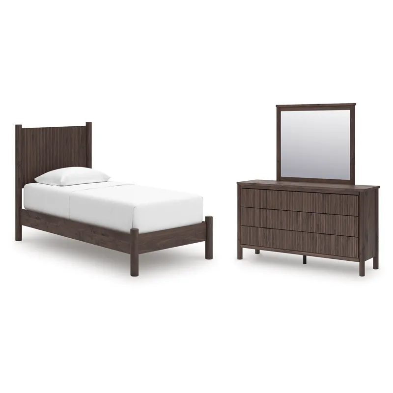 Pamytta Twin Panel Platform Bed, Dresser and Mirror