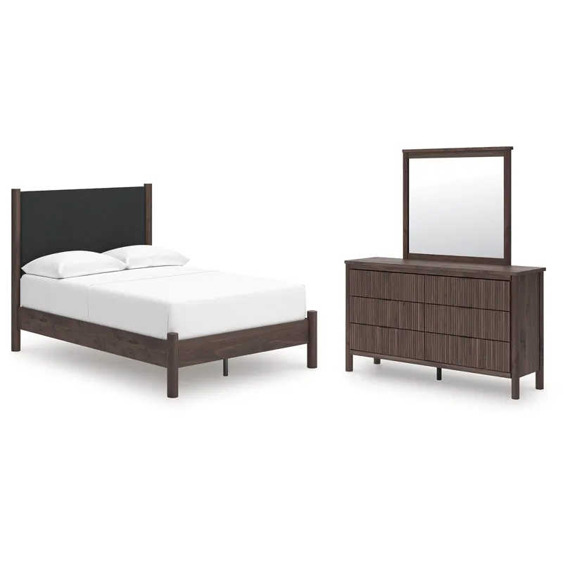 Pamytta Full Upholstered Platform Bed, Dresser and Mirror