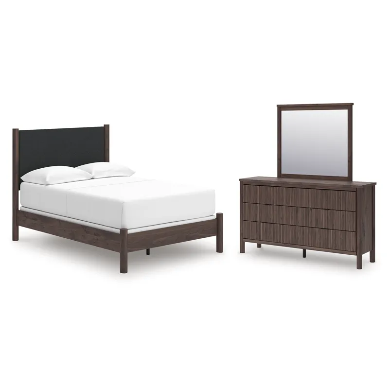 Pamytta Full Upholstered Panel Bed, Dresser and Mirror