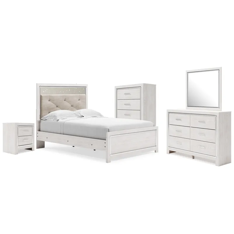 Altyra Full Upholstered Panel Bed, Dresser, Mirror, Chest and Nightstand