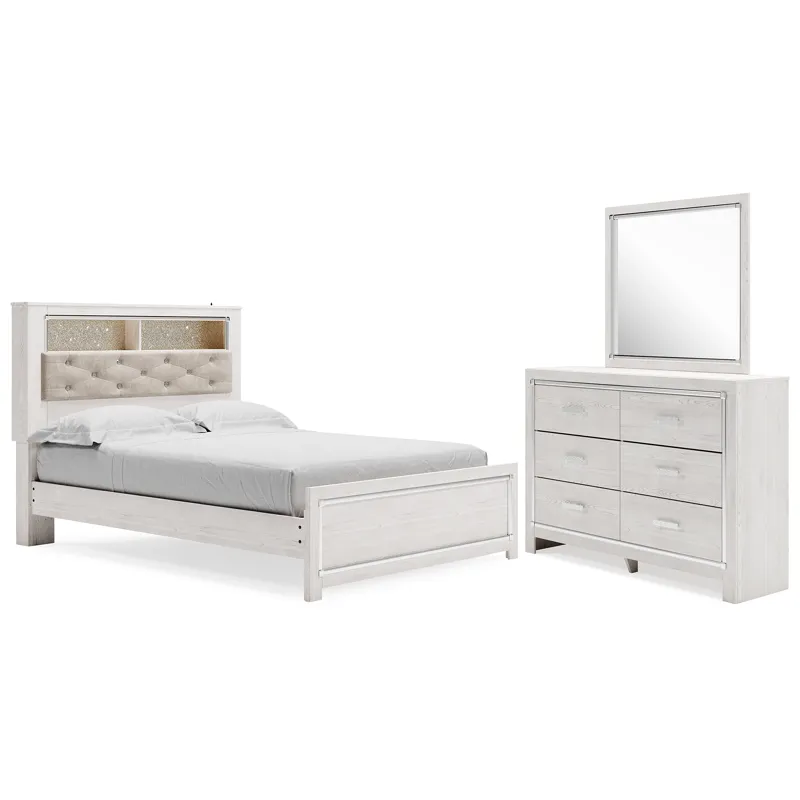 Altyra Queen Upholstered Panel Bed, Dresser and Mirror