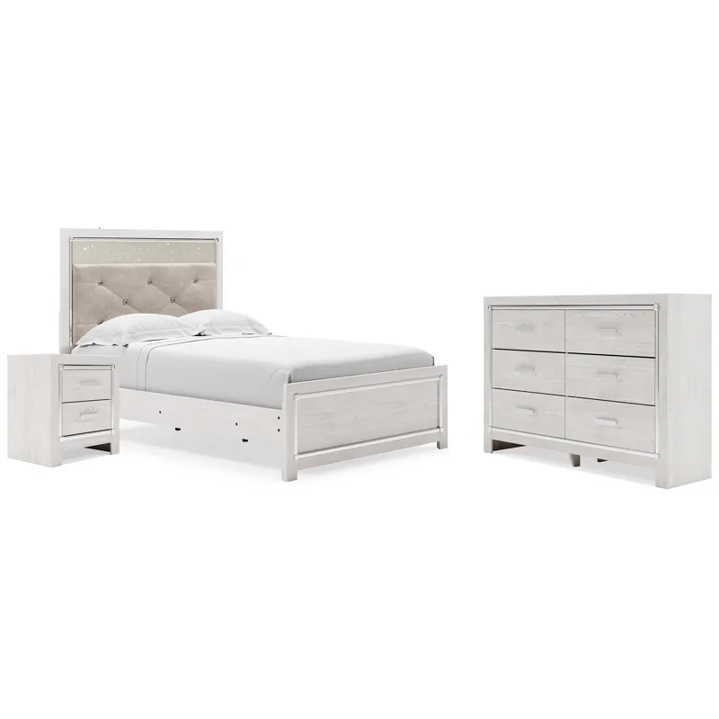 Altyra Full Upholstered Panel Bed, Dresser and Nightstand