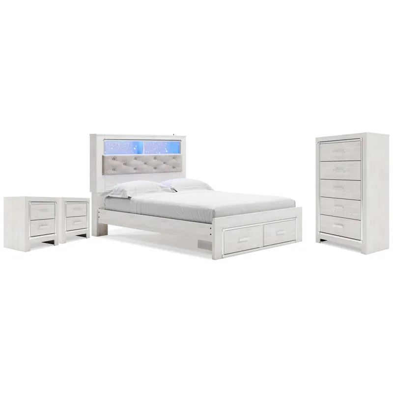 Altyra Queen Bookcase Storage Bed, Chest and 2 Nightstands