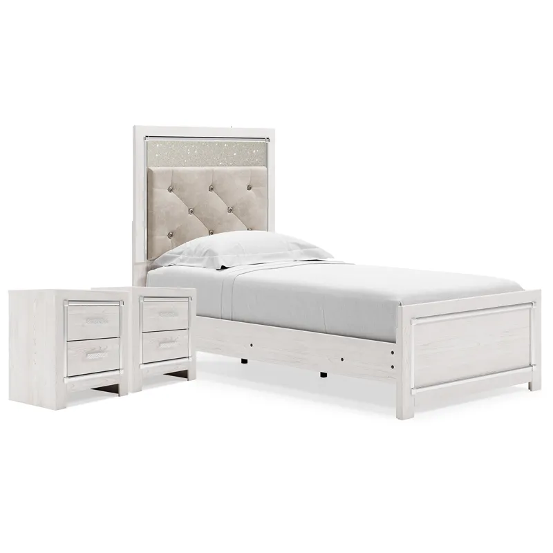 Altyra Twin Upholstered Panel Bed and 2 Nightstands