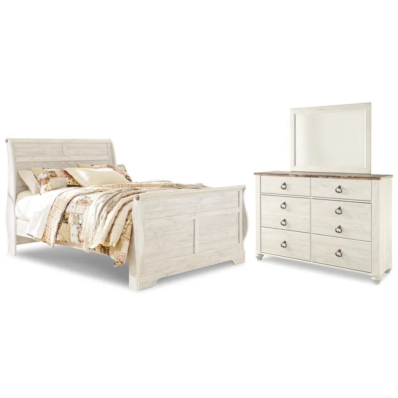 Willowton Queen Sleigh Bed, Dresser and Mirror