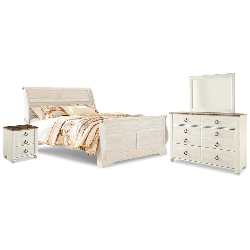 Willowton King Sleigh Bed, Dresser, Mirror and Nightstand