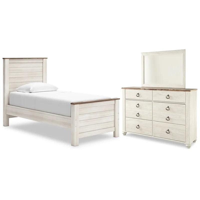 Willowton Twin Panel Bed, Dresser and Mirror