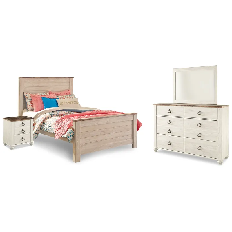 Willowton Full Panel Bed, Dresser, Mirror, Chest and Nightstand