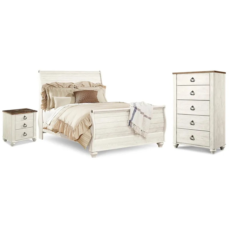 Willowton Queen Sleigh Bed, Chest and Nightstand