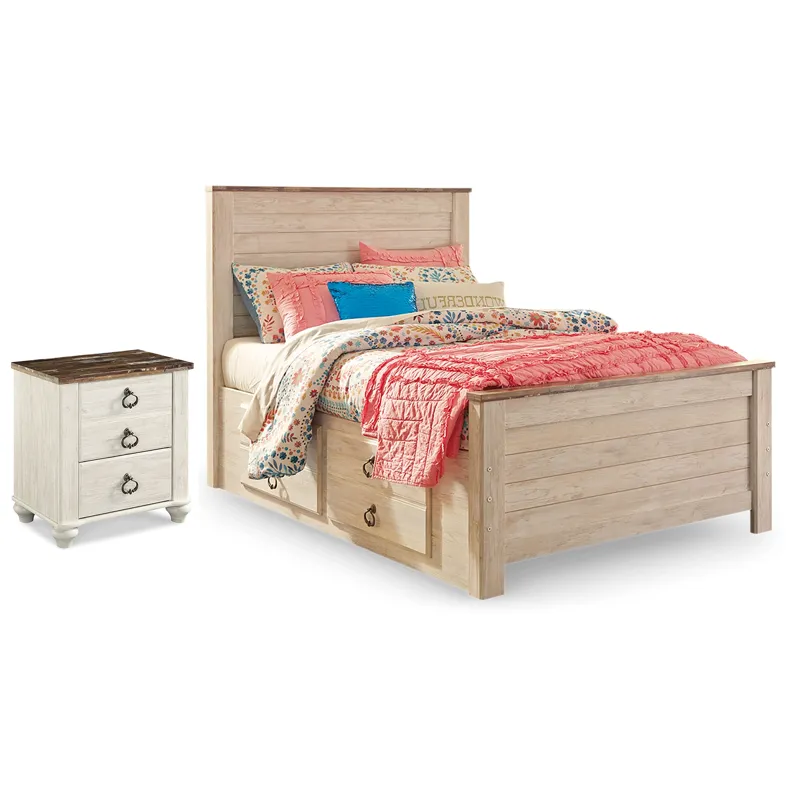 Willowton Full Panel Bed with Storage and Nightstand
