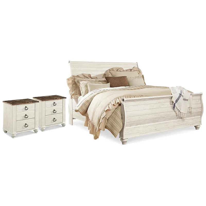 Willowton King Sleigh Bed and 2 Nightstands