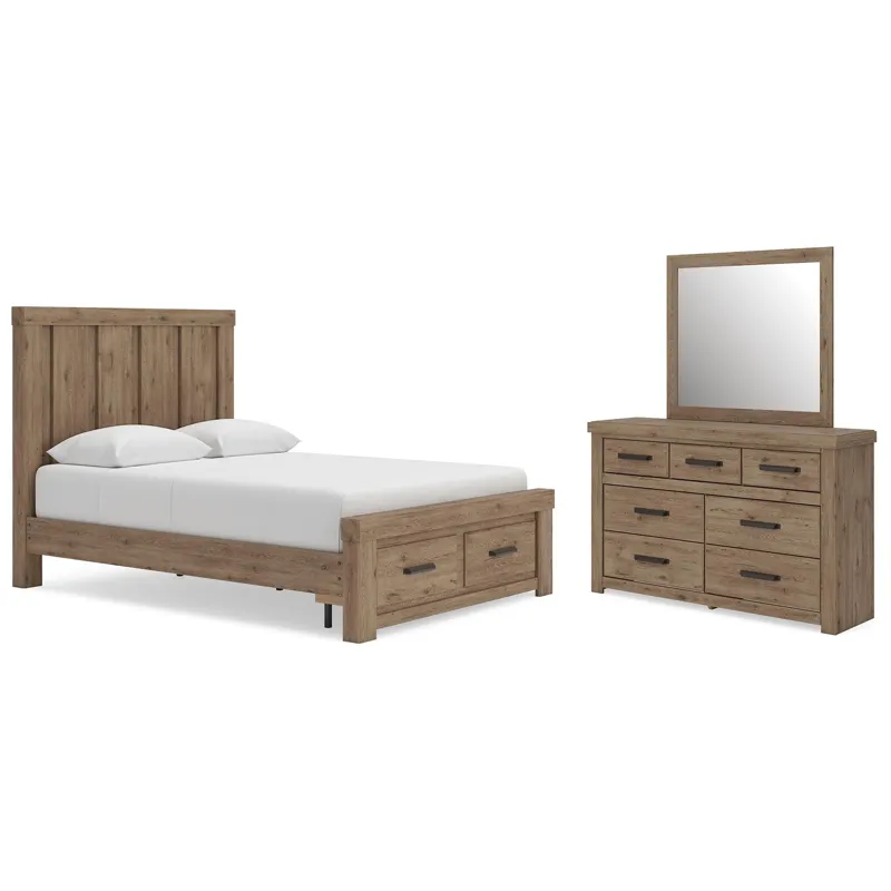 Garistyn Queen Panel Storage Bed, Dresser and Mirror