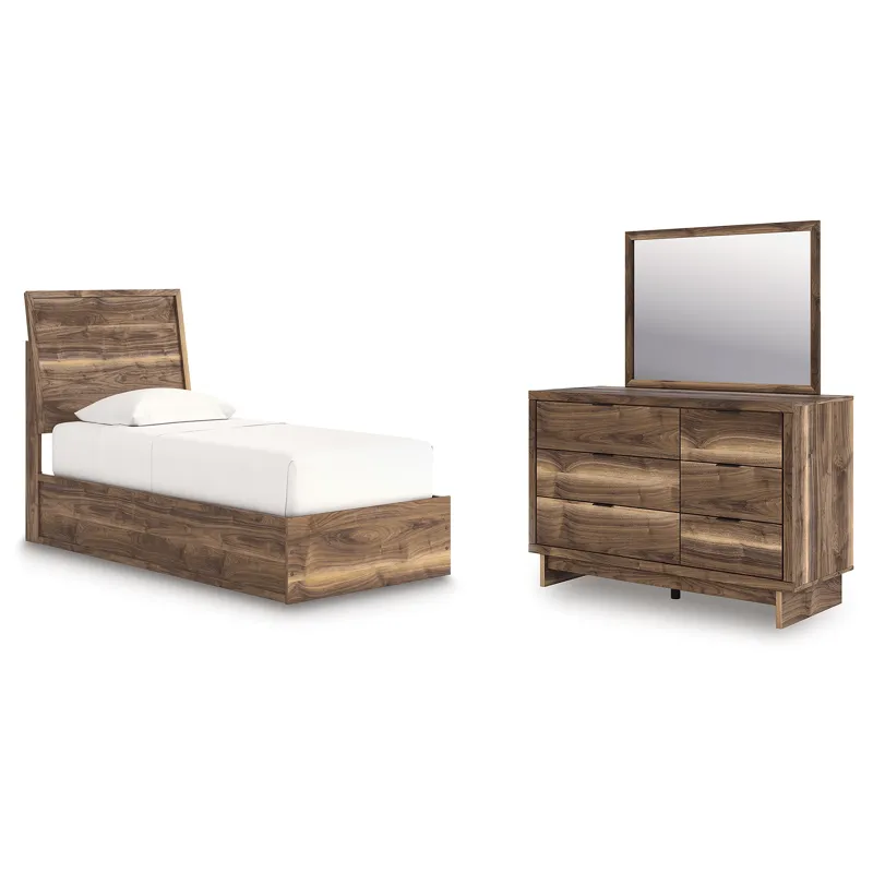 Chirason Twin Panel Platform Bed, Dresser and Mirror