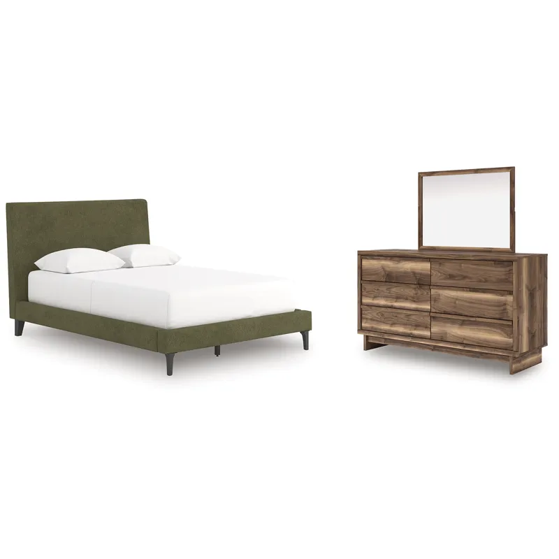 Chirason Full Upholstered Bed, Dresser and Mirror