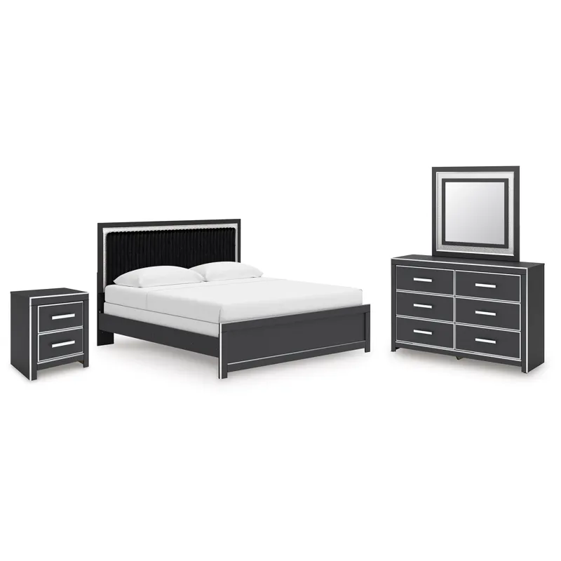 Birmonton King Panel Bed, Dresser, Mirror and Nightstand