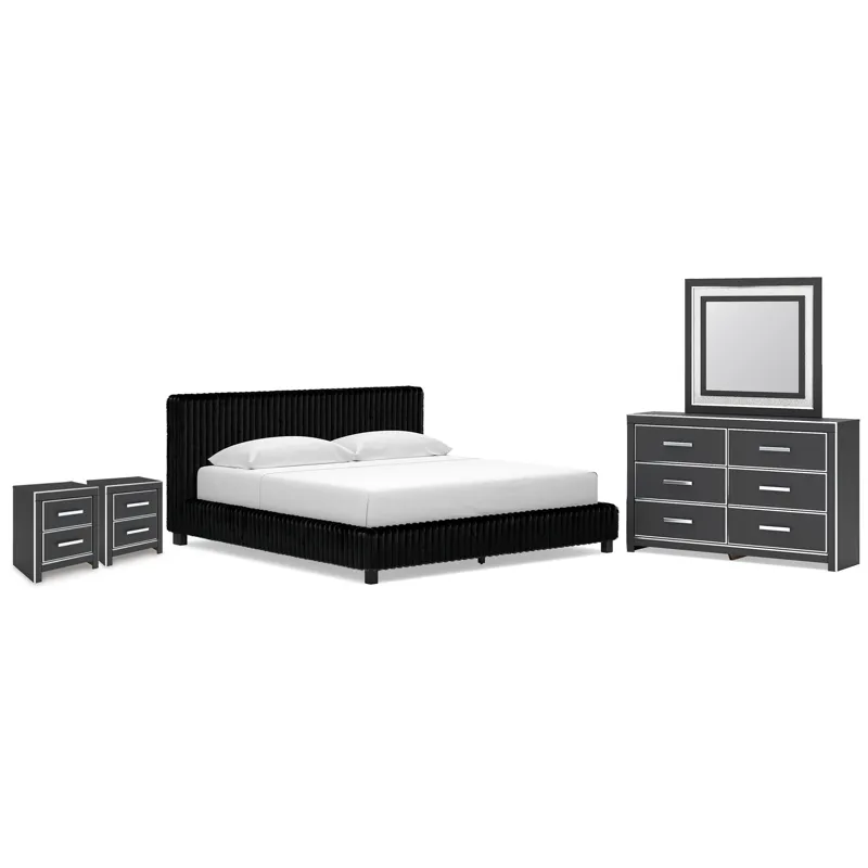 Zuraleus King Upholstered Bed, Dresser, Mirror and 2 Nightstands