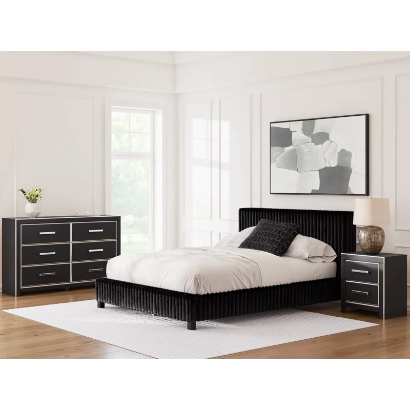 Zuraleus Queen Upholstered Bed, Dresser and Nightstand