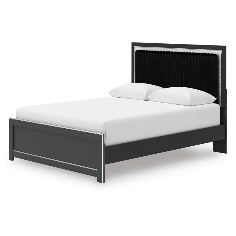 Zuraleus Queen Upholstered Panel Platform Bed, Dresser and Mirror