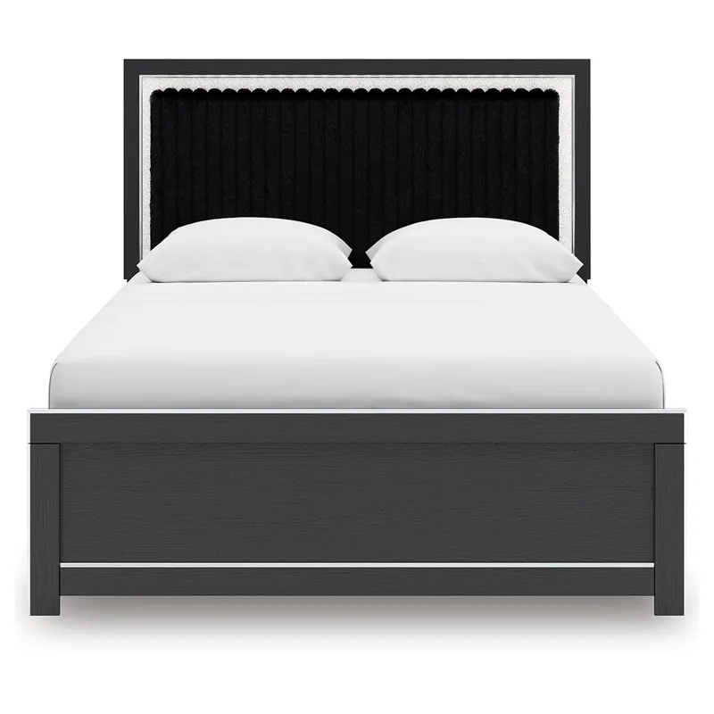 Zuraleus Queen Upholstered Panel Platform Bed, Dresser and Mirror