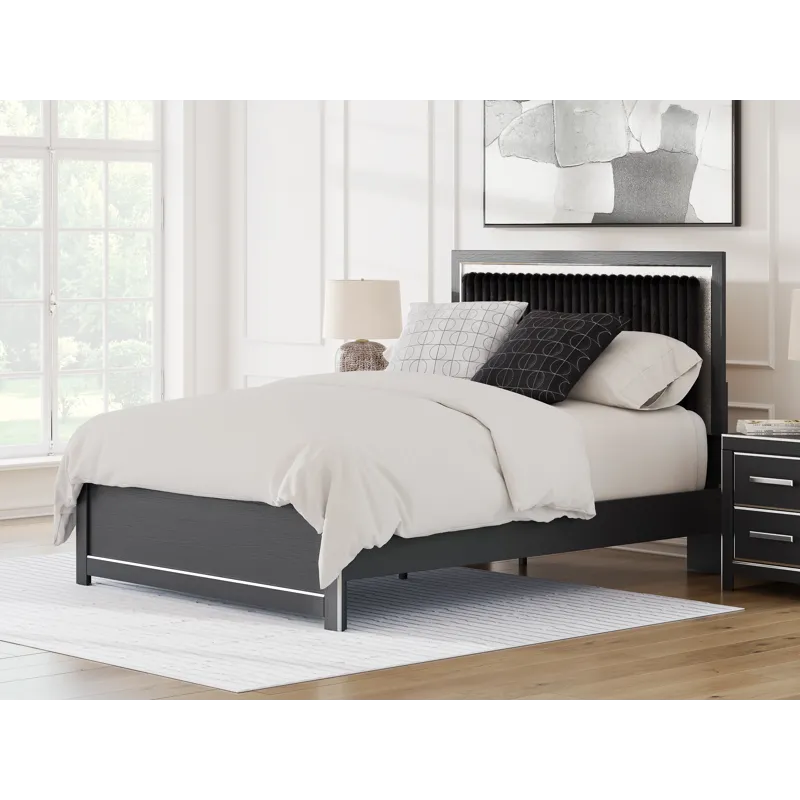 Zuraleus Queen Upholstered Panel Platform Bed, Dresser and Mirror