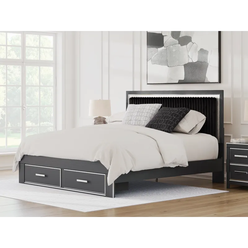 Birmonton King Upholstered Panel Platform Storage Bed