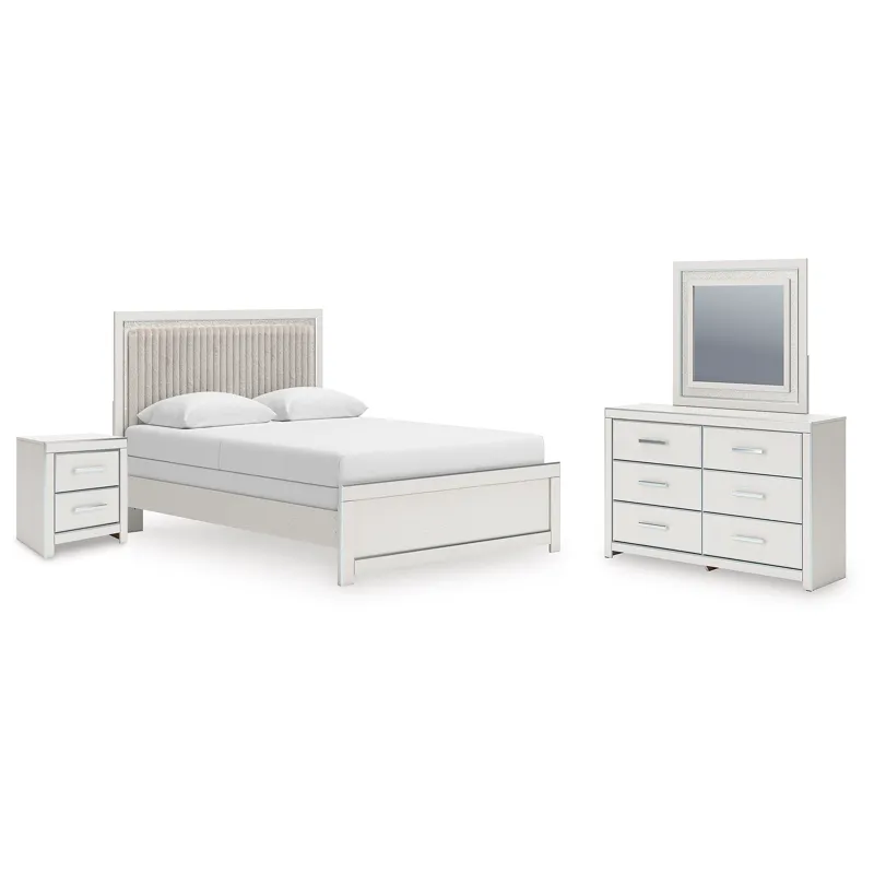 Zuraleus Queen Upholstered Panel Bed, Dresser, Mirror and Nightstand