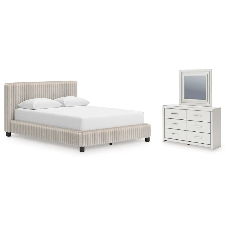 Zuraleus Queen Upholstered Bed, Dresser and Mirror