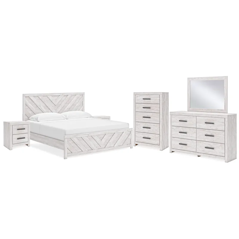 Cayboni King Panel Bed, Dresser, Mirror, Chest and 2 Nightstands