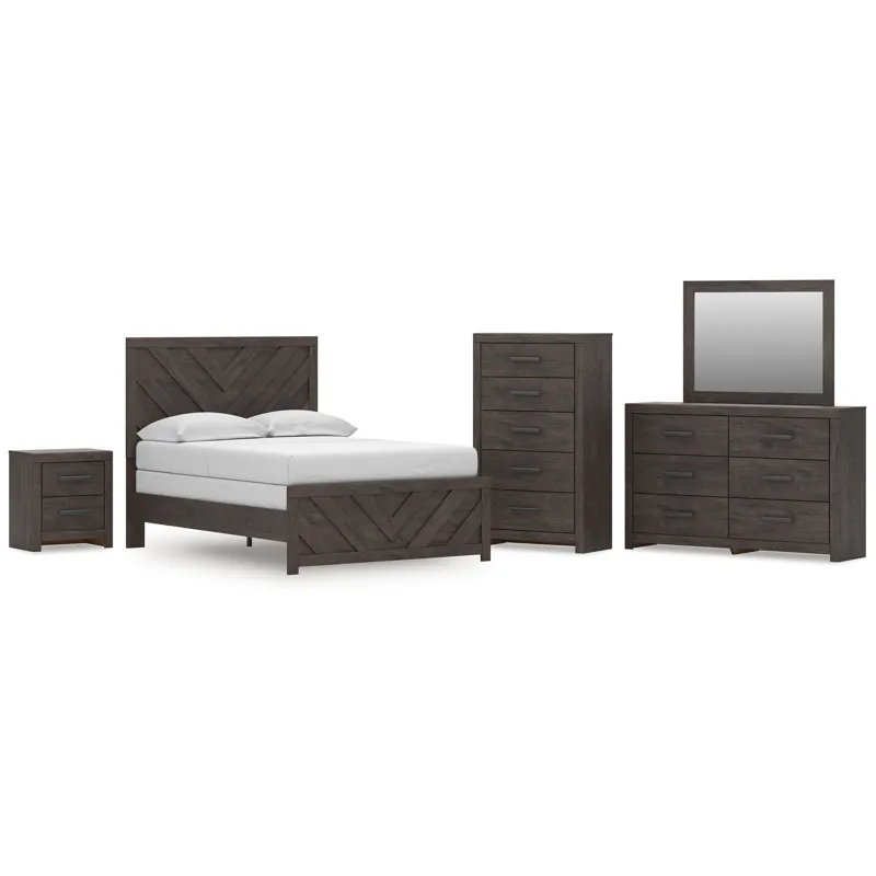 Prendonea Full Panel Bed, Dresser, Mirror, Chest and Nightstand